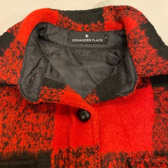 Pomander Place Tuckernuck Shirt Jacket Size Small Red Black Plaid Wool Blend - Picture 3 of 14